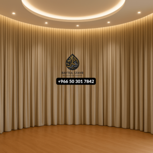 Luxury Floor-to-Ceiling Curved Beige Curtain & Sofa for Living Room – Elegant & Modern Design