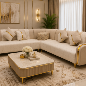 Luxury Modern L-Shaped Sofa with Golden Touches for Elegant Riyadh Interiors