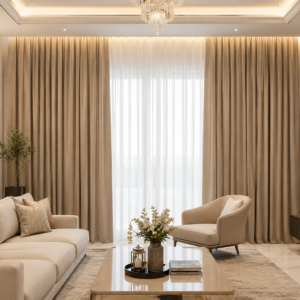 Luxury Beige Blackout Curtains for Modern Saudi Homes | Elegant Living Room Drapes in Riyadh