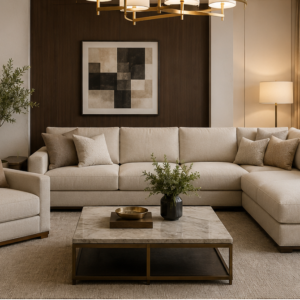 Modern L-Shape Sofa Set with Matching Armchair | Luxury Living Room Furniture in Riyadh, Saudi Arabia